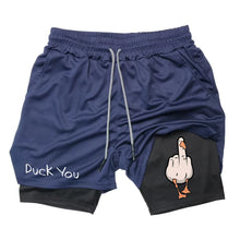 Load image into Gallery viewer, Cartoon Duck Print Men's Shorts Summer Double Layer Letter Print  Quick Drying Pants Fitness Tracksuit Beach Short Pants RL0358
