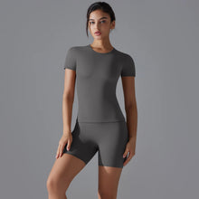 Load image into Gallery viewer, Yoga Set Women Sports Short Sleeve Top With High Waist Leggings Running Jogging Workout Workout Clothes Sports Fitness Gym Sets
