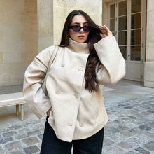 Load image into Gallery viewer, 2025 Autumn Woolen Coats Women Casual Double Breasted Stand Collar Female Office Short Jackets Chic Lady Loose Street Outwear
