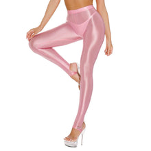 Load image into Gallery viewer, Womens Shiny Glossy High Waisted Stirrup Leggings Tights Gymnastics Workout Yoga Pants Tummy Control Sports Trousers
