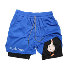 Load image into Gallery viewer, Cartoon Duck Print Men's Shorts Summer Double Layer Letter Print  Quick Drying Pants Fitness Tracksuit Beach Short Pants RL0358
