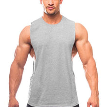 Load image into Gallery viewer, Gym Clothing Men Sides Cut Off T-shirts Dropped Armholes Tank Tops Workout Fitness Sleeveless Vest Outdoor Jogging Undershirt
