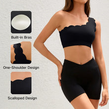 Load image into Gallery viewer, Anfilia Women Sports Bras Fashion Fitness One-Shoulder Design Scalloped Built-In Bras Quick Dry Breathable Yoga Gym Running Tops
