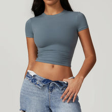 Load image into Gallery viewer, Yoga Shirts Women Sexy Exposing The Navel Short Sleeve Workout Crop Top Gym Top Fitness Running Workout Sport T-shirts Yoga Wear
