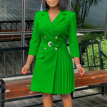 Load image into Gallery viewer, Pleated Notched Collar Midi Dress
