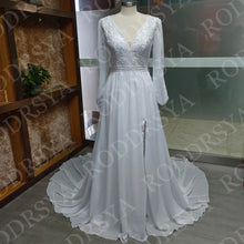 Load image into Gallery viewer, Boho Lace Long Sleeve Wedding Dress
