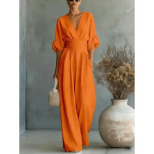 Load image into Gallery viewer, Women's Jumpsuit Fashion High Waist V-neck Casual Jumpsuits Sexy Solid Color Office Wide Leg Trousers Overalls Vacation Outfit
