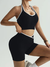 Load image into Gallery viewer, Gym Exercise Set For Women 2pcs Set Yoga Suit Black And White Patchwork Fashionable Halter Top High-Waisted Breathable Shorts
