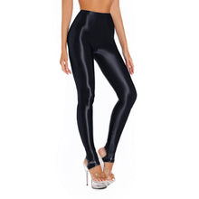 Load image into Gallery viewer, Womens Shiny Glossy High Waisted Stirrup Leggings Tights Gymnastics Workout Yoga Pants Tummy Control Sports Trousers
