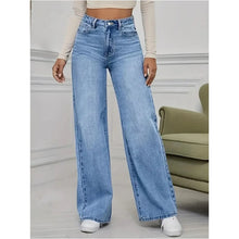 Load image into Gallery viewer, Spring and Autumn New Sky Blue Jeans for Women, Water Washed, Loose, Casual, Wide Legs, Comfortable, Vintage Pants
