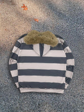 Load image into Gallery viewer, Hoodie with leather collar suitable both men and women striped printed long sleeved loose hooded sports hoodie punk Y2K daily
