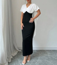 Load image into Gallery viewer, Elegant Color Block V-Neck Dress

