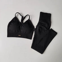 Load image into Gallery viewer, Women's fitness suit, V-neck bra yoga set sports high waisted leggings, tight fitting and shaping
