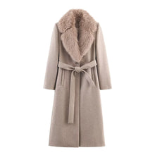 Load image into Gallery viewer, Elegant Belted Fur Collar Overcoat
