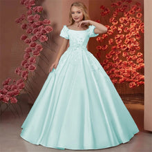Load image into Gallery viewer, Elegant Flower Girl Dresses for Wedding Satin Beaded Floral Floor Length Girl Kids Birthday Party First Holy Communion Gown
