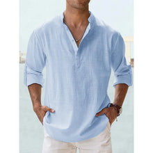 Load image into Gallery viewer, New Cotton Linen Shirts for Men Casual Shirts Lightweight Long Sleeve Henley Beach Shirts Hawaiian T Shirts for Men Streetwear
