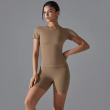 Load image into Gallery viewer, Yoga Set Women Sports Short Sleeve Top With High Waist Leggings Running Jogging Workout Workout Clothes Sports Fitness Gym Sets
