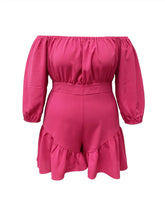 Load image into Gallery viewer, Rose Red Casual Off-the-shoulder Three-quarter Sleeve Ruffle Fitted Holiday Jumpsuit
