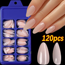 Load image into Gallery viewer, 120pcs/Box Bright Gloss Pink False Nails Medium Almond Simple Solid Color Press On Nails Soft Gel Full Cover Wearable False Nail
