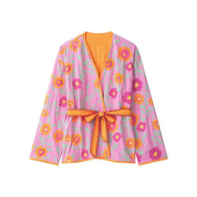Load image into Gallery viewer, Women's Flowers Embroidered Coats Autumn New V-neck Long Sleeve With Belt Jackets Fashion Casual Female Chic Outerwear
