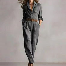 Load image into Gallery viewer, Beige Plaid Belted Shirt Jumpsuit
