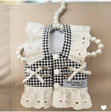 Load image into Gallery viewer, Pet Dog Clothes Lace Skirt Pastoral Style Black Plaid  Harness Puppy Dresses Universal Harness Tractionable Retro Princess Dress
