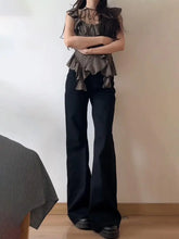 Load image into Gallery viewer, Women Low Waist Flared Jeans Retro Style Blue Black Micro Flare Pants Loose Straight Wide Leg Jeans Female Spring Fashion
