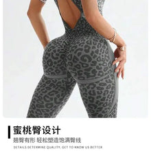 Load image into Gallery viewer, ZHEJIN Leopard Jumpsuit Women Flare Leg Yoga Romper Backless Criss Cross Workout Bodysuit Scrunch Butt Lift Gym Fitness Wear
