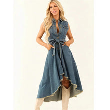 Load image into Gallery viewer, Denim Dresses For Women Sleeveless Sexy Irregular Girl Fashion A-Line Long Tunic Dress Lady Lace-Up Female Jeans Clothes
