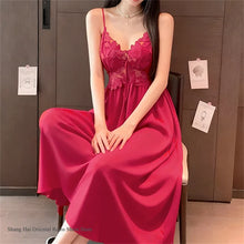 Load image into Gallery viewer, Elegant Female Long Robe Set Nightgown Silky Ice Silk Sleepwear Homewear SEXY Hollow Out Lace Nightdress Lingerie Loungewear
