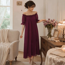 Load image into Gallery viewer, Home Dress Off Shoulder Sheer Nightgown V-neck Ruffle Mesh Nightdress Transparent Short Sleeve Long Sleeping Dress Sleep
