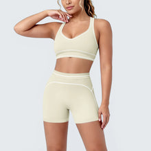 Load image into Gallery viewer, New Woman Yoga Set Color Blocking Sexy Sport Bra Yoga Underwear with Chest Pad High Waist Stripe Running Fitness Shorts Yoga Set
