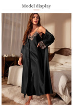 Load image into Gallery viewer, Female Long Twinset Robe Set Nightgown Spring Summer Kimono Bathrobe Gown Sexy Lace Trim Nightdress Satin Home Wear Loungewear
