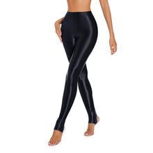 Load image into Gallery viewer, Womens Shiny Glossy High Waisted Stirrup Leggings Tights Gymnastics Workout Yoga Pants Tummy Control Sports Trousers
