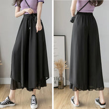 Load image into Gallery viewer, Women Pants Culottes Elastic Wide Leg Irregular Hem Double Layers Korean Trousers Summer Casual Loose Pleated Pants
