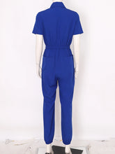 Load image into Gallery viewer, Womens Short Sleeve Scrubs Jumpsuit Front Zipper Elastic Waist Jogger Pants Rompers Nurse Doctor Workwear for Caring Nursing
