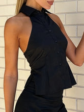 Load image into Gallery viewer, Women Button up Halter Tops Summer Trendy Lapel Tie up Backless Shirts for Streetwear Aesthetic Grunge Clothes
