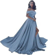 Load image into Gallery viewer, Simple Off Shoulder Satin Evening Gown
