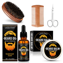 Load image into Gallery viewer, Men Beard Care Kit Beard Oil Balm Moisturizing Nourishing Soften Moustache Growth Strengthen Enhancer Oil with Trim Tool
