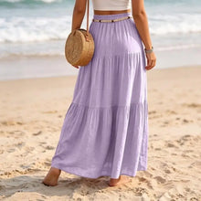 Load image into Gallery viewer, Skirts for Women Linen Maxi Skirt Pleated Long Flowy Elastic Skirt Tiered Beach A-Line Skirts 6XDA
