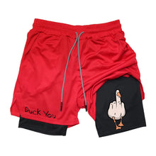 Load image into Gallery viewer, Cartoon Duck Print Men's Shorts Summer Double Layer Letter Print  Quick Drying Pants Fitness Tracksuit Beach Short Pants RL0358
