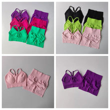 Load image into Gallery viewer, Women's Yoga Set Strappy Sports Bra &amp; High Waisted Shorts | Quick Dry Padded Butt Lifting Workout Outfit for Running Traini
