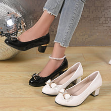 Load image into Gallery viewer, Women High Heels Low Heels Fashion Bling Bow patent leather Professional Casual Pumps Woman Wedding Party Shoes Large Size 42
