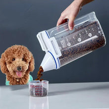 Load image into Gallery viewer, 1.5kg/2kg Dog Cat Food Pail Plastic Storage Tank with Measuring Cup Container Moisture-proof Sealed Jar Pet Supplies Accessories
