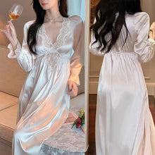 Load image into Gallery viewer, Female Long Nightdress Retro French Court Style Princess Nightgown Sleepwear Spring Summer Loose Rayon Home Clothes Lounge Wear
