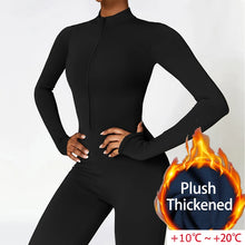 Load image into Gallery viewer, Warm Plush Sports Jumpsuits Women's Tracksuit One-Piece Fitness Suit Winter Gym Sets Long Sleeves Black Exercise Bodysuit Woman
