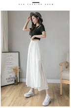 Load image into Gallery viewer, Women Pants Culottes Elastic Wide Leg Irregular Hem Double Layers Korean Trousers Summer Casual Loose Pleated Pants

