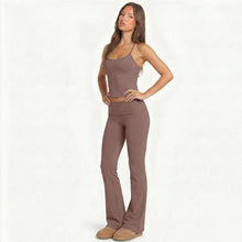 Load image into Gallery viewer, 2 Piece Yoga Set Women Foldover Waist Flare Pants Bell Bottoms Tank Top Matching Set Gym Workout Fitness Wear Lounge Wear Suit
