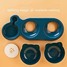 Load image into Gallery viewer, Pet Bowls With Water Feeder, 3 In 1 Ear Design Tilted Cat Water And Food Bowl Set With Gravity Water Bottle For Neck Protection

