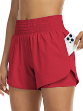 Load image into Gallery viewer, Women's high-waisted athletic shorts for running, yoga, layered design, anti-exposure, fitness, and workout with pockets
